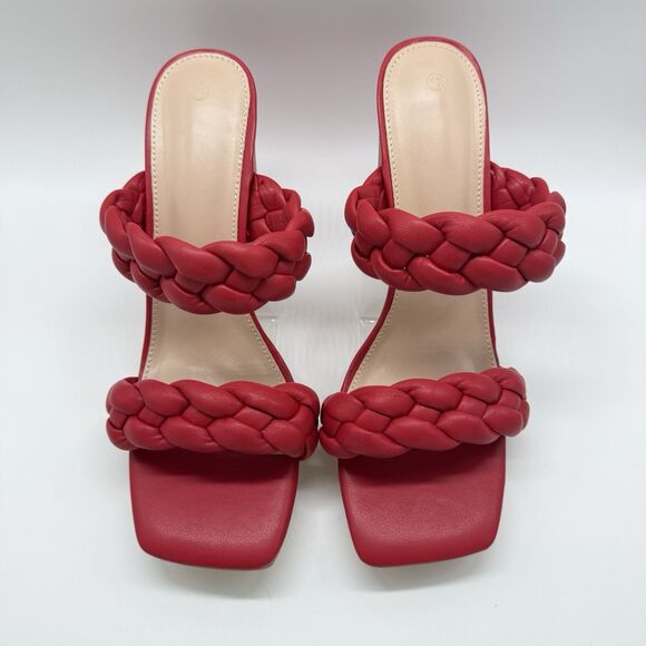 Women's Braided Chunky Block Heal Shoes Red Size 10 NIB 4" Heal - Picture 1 of 10